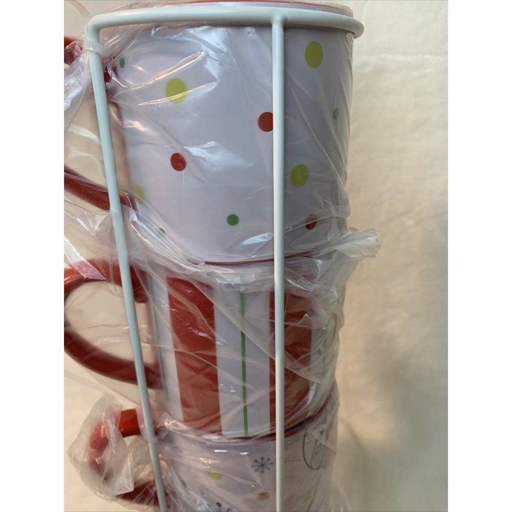 Temp-tations Set of 4 Winter Whimsy Stacking Mugs w/ Wire Stand in Snowman NEW - Picture 11 of 12